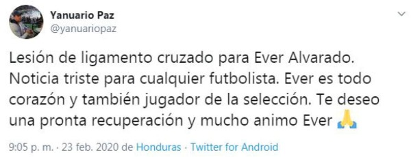 Las muestras de apoyo que ha recibido Ever Alvarado tras su lesión
