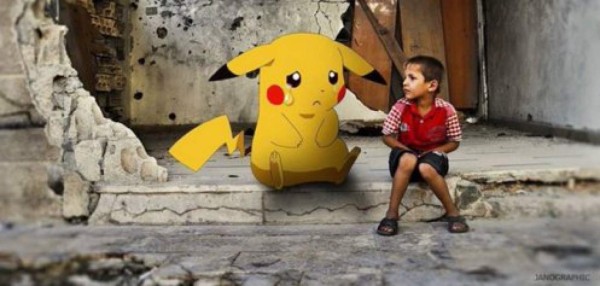 Niños sirios posan detrás de un Pokémon para pedir ayuda a Comunidad Internacional
