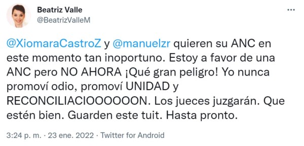 Beatriz Valle se despide de las redes sociales y asegura que 'estaba equivocada'