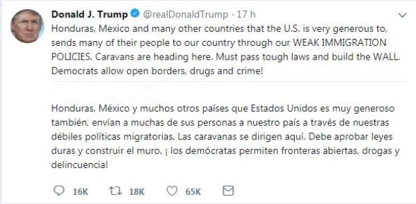 Donald Trump amenaza con quitar ayuda extranjera a Honduras por polémica caravana de inmigrantes