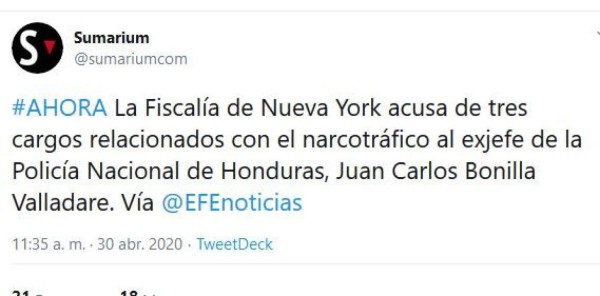 Acusación de EEUU contra 'El Tigre' Bonilla hace eco en el mundo: Medios internacionales lo informan