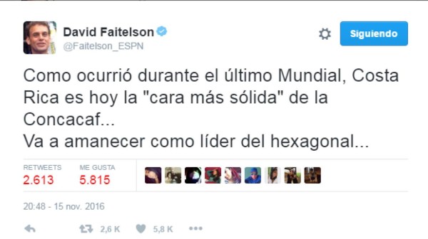 Un encantado Faitelson elogia nivel de Costa Rica ante Estados Unidos