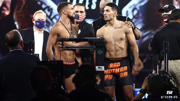 Choque de miradas: el tenso pesaje de Lomachenko y Teófimo