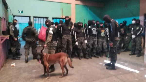 Con perros y pasamontañas, así llegaron agentes a inspeccionar varios centros penitenciarios de Honduras