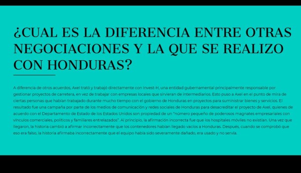 En fotos: La página que creó Axel López para desmentir el fraude de hospitales móviles en Honduras