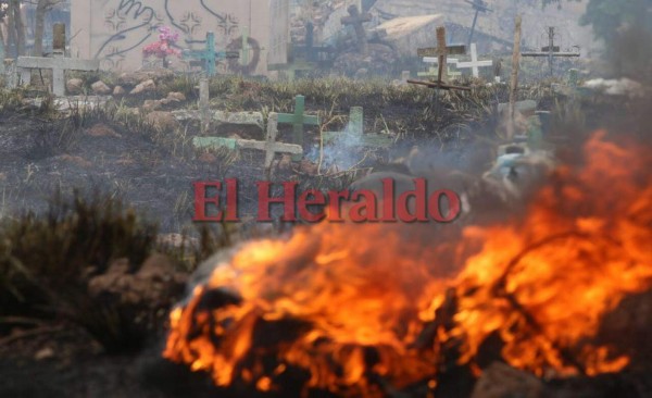 Fotos: Así fue el voraz incendio que consumió varias tumbas del cementerio Sipile en Comayagüela