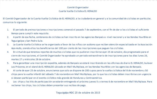 Un éxito, el simulacro de la Cuarta Vuelta Ciclística de Tegucigalpa