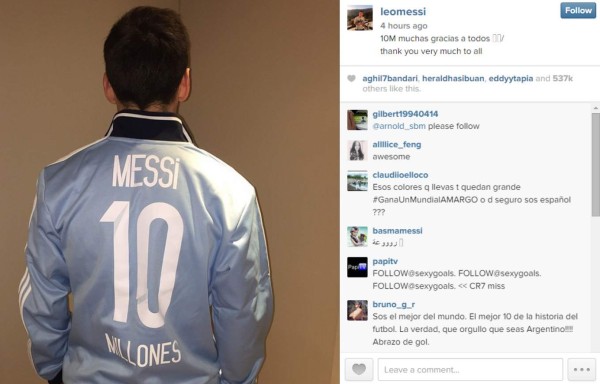 Leo Messi llegó a los 100 millones de fans en Instagram