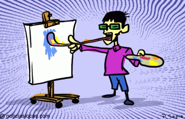 Artista usa la lengua como un pincel