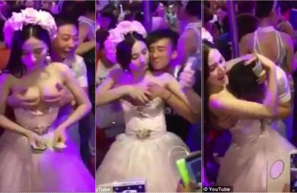 Novia se deja tocar sus pechos en su boda a cambio de dinero