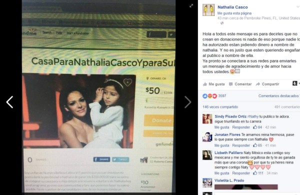 Piden dinero a nombre de Nathalia Casco