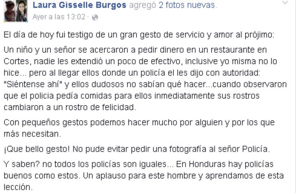 Policía en Cortés realizó un extraordinario acto de solidaridad y este hecho se viraliza