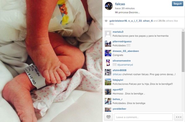 Falcao presenta a su hija Desirée en Instagram
