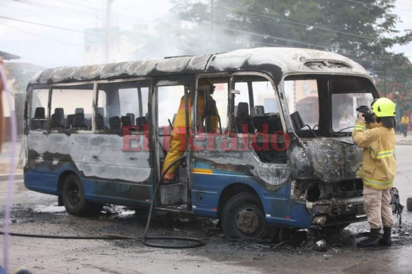 Las impactantes imágenes que dejó el incendio de tres buses rapiditos enfrente de la UNAH