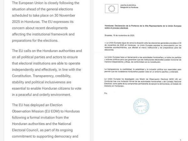 Comunicado compartido por la Unión Europea.