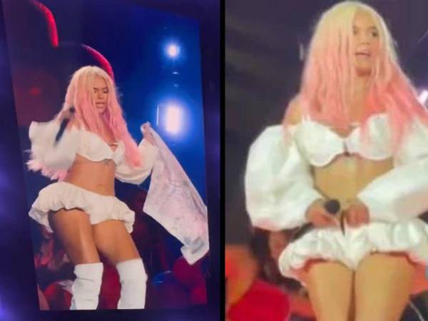 La Bichota pasó un incómodo con su atuendo mientras realizaba una presentación en Las Vegas, Estados Unidos.