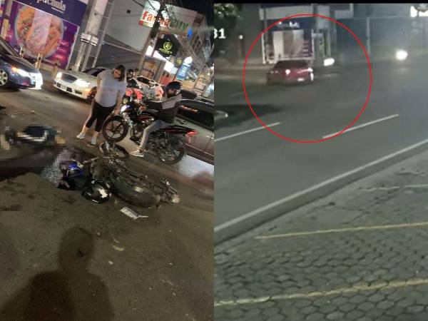 Una pareja iba a bordo de una motocicleta cuando fue a impactar contra un vehículo rojo. Tras el impacto, el vehículo de dos ruedas se elevó en el aire, provocando una fuerte caída a los que iban a bordo.
