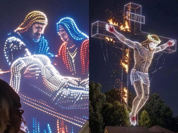 Una iglesia en Manvel, Texas, hizo historia en esta Semana Santa 2026, tras el espectacular despliegue de al menos 10,000 drones que iluminó el cielo y lo convirtió en una especie de lienzo digital, plasmando en él la pasión de Cristo, estableciendo un récord en Norteamérica. A continuación las imágenes.