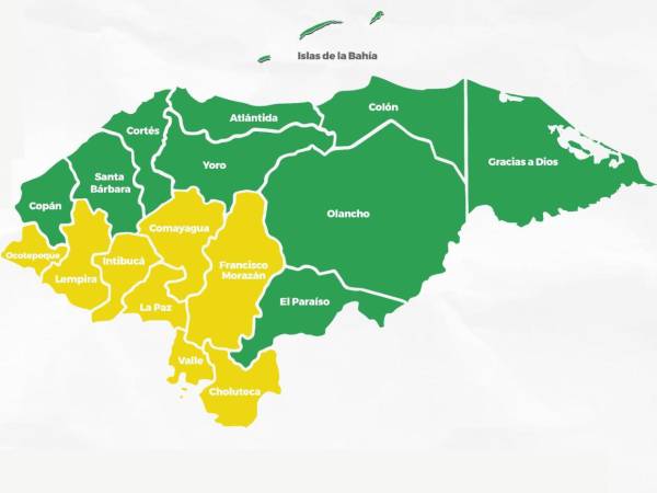 Ocho departamentos están bajo alerta amarilla y los 10 restantes permanecen en verde.