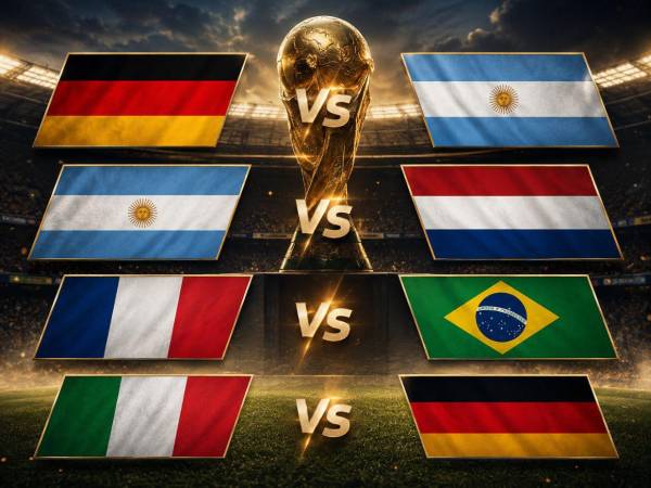 Algunas de las rivalidades más famosas de la Copa del Mundo son Francia vs. Brasil, Argentina vs. Países Bajos y Alemania vs. Argentina.