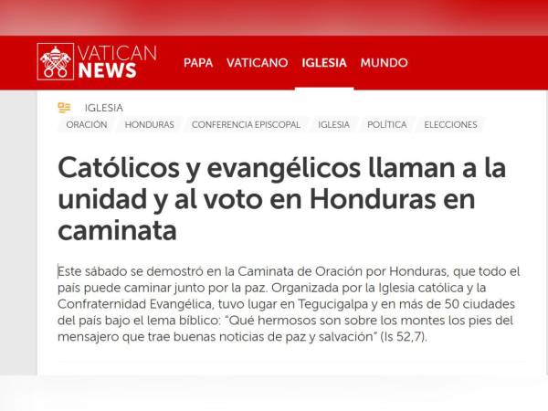 Vatican News realizó una publicación informando sobre la histórica caminata de las iglesias Católica y Evangélica.