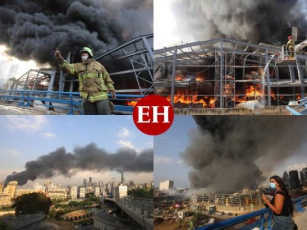 Un gran incendio en el puerto de Beirut el jueves provocó el pánico entre los residentes de la capital de Líbano, todavía traumatizados por la poderosa explosión del mes pasado que dejó casi 200 muertos y miles de heridos. Fotos: Agencia AFP.
