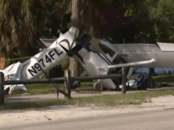 La avioneta chocó contra un árbol y un carro durante el aterrizaje.