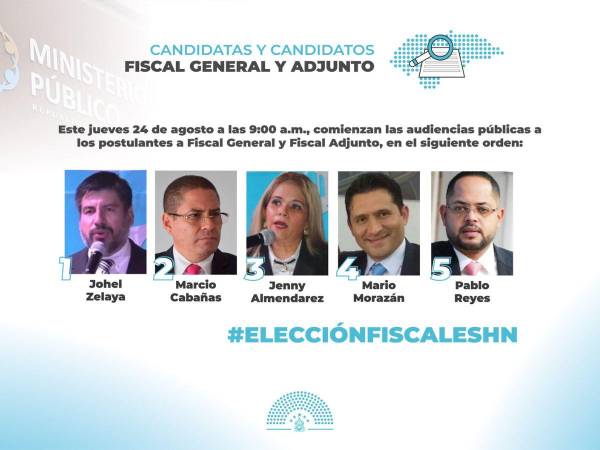 Este será el orden en que los candidatos a fiscal general y adjunto pasarán frente a la Comisión Especial Multipartidaria para llevar a cabo las audiencias públicas.