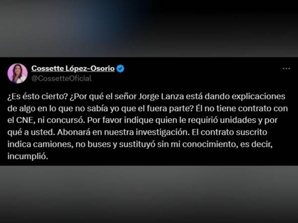 Cossette López indicó que el transportista Jorge Lanza no tiene contratos con el CNE.
