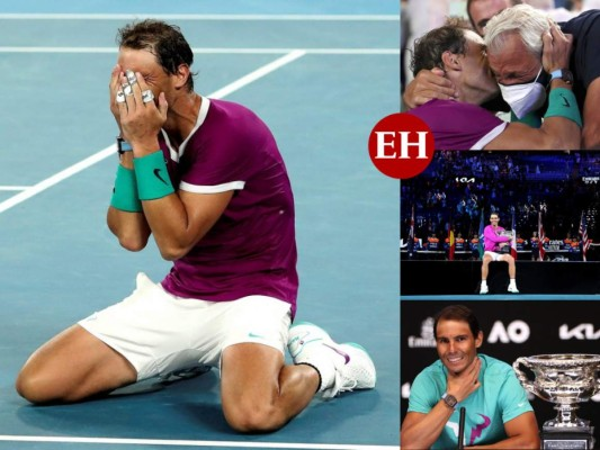 A sus 35 años, Rafael Nadal conquistó este domingo un histórico 21º título de Grand Slam al derrotar al ruso Daniil Medvedev en la final del Abierto de Australia 2-6, 6-7 (5/7), 6-4, 6-4, 7-5. Estas son las imágenes de su emocionante victoria. Fotos: AFP