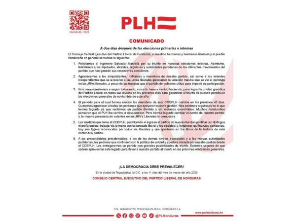 Partido Liberal felicita a Salvador Nasralla por su triunfo