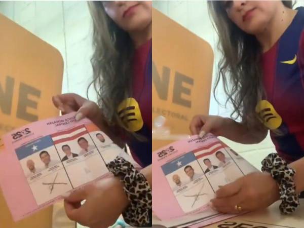 Un video en el que se observa a una mujer con más papeletas de las permitidas dentro de la urna circula en redes sociales.