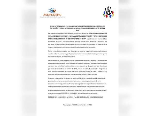 Las organizaciones enfatizaron que “los derechos humanos y la democracia no son negociables”.