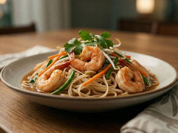 Fideos de arroz con camarones, una receta ideal para quienes buscan experimentar con sabores internacionales de manera sencilla y rápida.