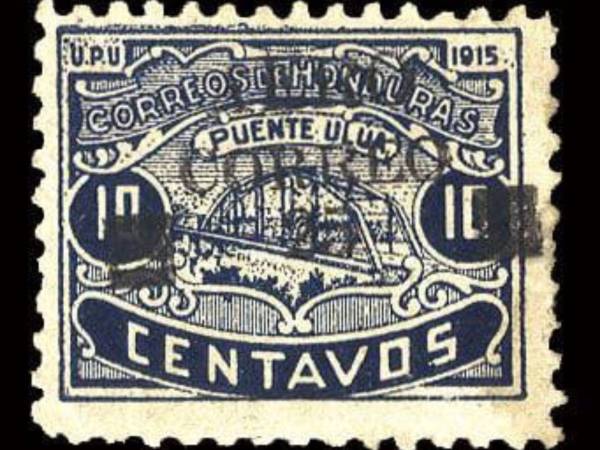 Este el sello postal Honduras negra, se llama así por el color negro con el que fue sobre-impreso.