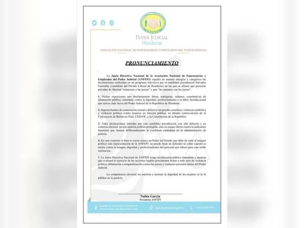 Pronunciamiento de la ANFEPJ