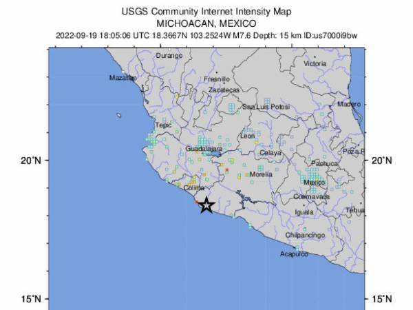 El movimiento telúrico se registró en el suroeste de México, señaló el USGS. Estados Unidos ya emitió alerta de tsunami para las costas de Colima, Michoacán y Guerrero.