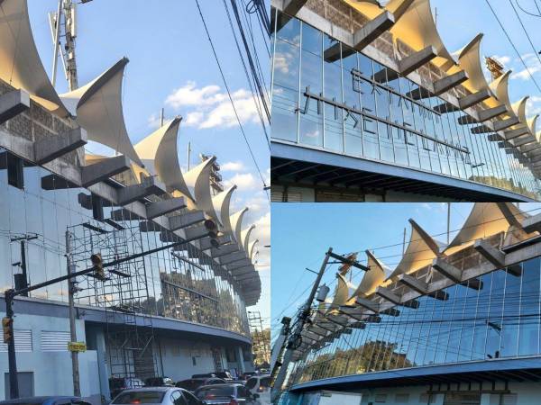 El Estadio Nacional de Tegucigalpa luce una nueva cara con la fachada y el letrero que le están colocando. Estas son las últimas imágenes del recinto capitalino que luce irreconocible.