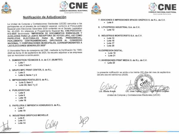 CNE adjudica contratos para impresión de papeletas y documentos electorales