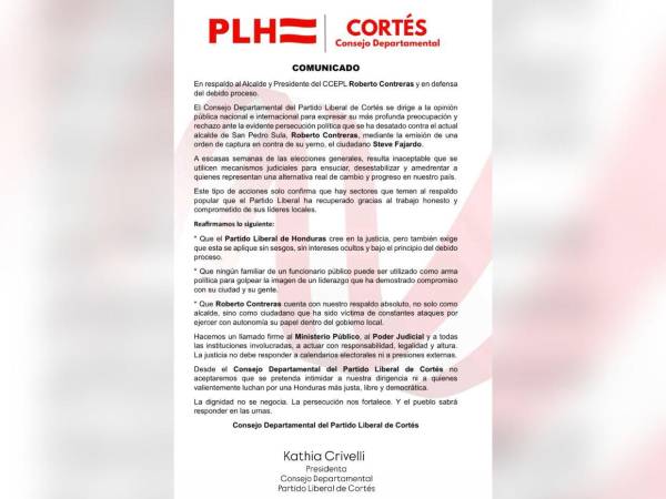 Fotografía del comunicado íntegro.