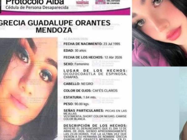 Grecia Guadalupe Orantes Mendoza fue localizada con vida en el estado de Chiapas, México, tras haber sido reportada como desaparecida el pasado 12 de abril, informaron autoridades de la Fiscalía General del Estado (FGE).