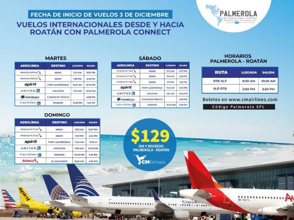 Vuelos internacionales desde y hacia Roatán con Palmerola Connect.