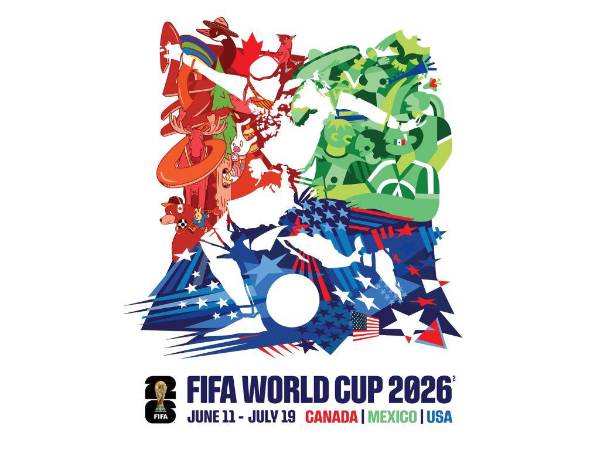 El diseño combina símbolos culturales de las tres naciones y celebra la pasión compartida por el fútbol.