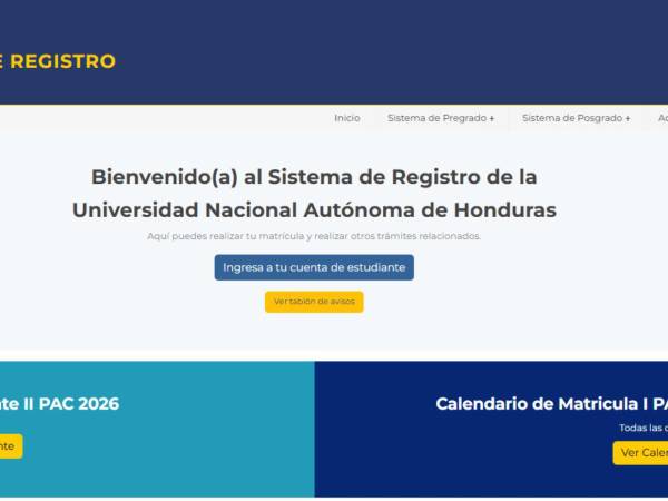 Página del sitio oficial de la UNAH para ingresar a tu cuenta estudiantil.