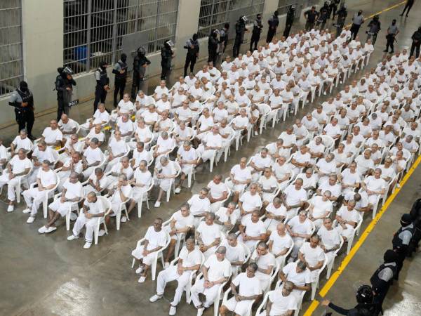 Los procesados fueron sacados uno a uno de las celdas de uno de los pabellones del Centro de Confinamiento del Terrorismo (Cecot), situado en las afueras de San Salvador, bajo estrictas medidas de seguridad, para luego ser ubicados en unas sillas blancas frente a unos televisores en los que su imagen se proyectaría hasta el juzgado en la capital salvadoreña. Aquí las imágenes que le dan la vuelta al mundo.