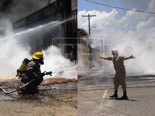 Alrededor de dos horas duró el pavoroso incendio registrado en el barrio Medina de San Pedro Sula, el cual afectó a varias familias.