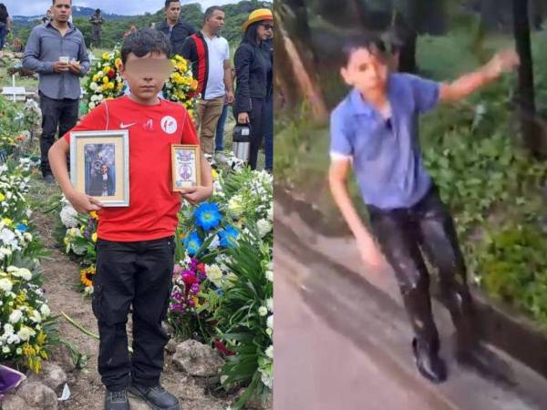 Con el rostro entristecido y portando en cada brazo la fotografía de su hermano y su primo, el niño que tuvo la oportunidad de salvarse se despidió de sus seres queridos.