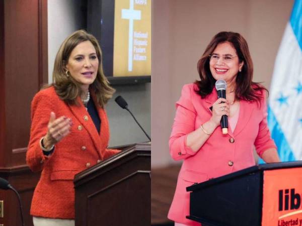 María Elvira Salazar, congresista republicana de Estados Unidos, y Rixi Moncada, candidata presidencial del Partido Libre en Honduras.