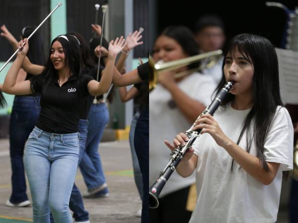 Palillonas y músicos del Instituto Hibueras afinan cada detalle para dar lo mejor en los desfiles patrios.