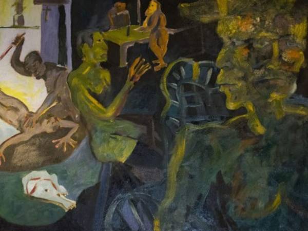 'Lo cotidiano trascendente III, el bar'Distintas escenas en un mismo espacio, realidades paralelas que se agrupan para ofrecer un pantallazo de la indiferencia ante la tragedia humana. FOTOS: Daniela Lozano